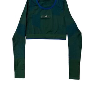 adidas Stella McCartney Forest Green Ribbed Knit Top with White Logo